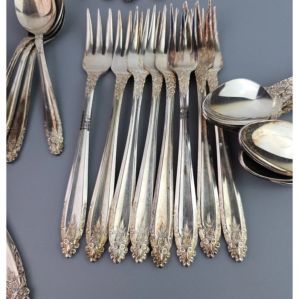 59 Piece Silver Plate Nickel Silver Spoons Knives Forks Serving Japan